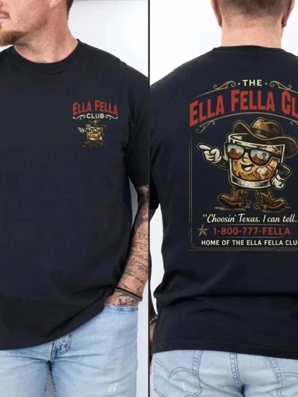 Ella Fella Club Western Cowboy Graphic 2Sided Unisex T-Shirt